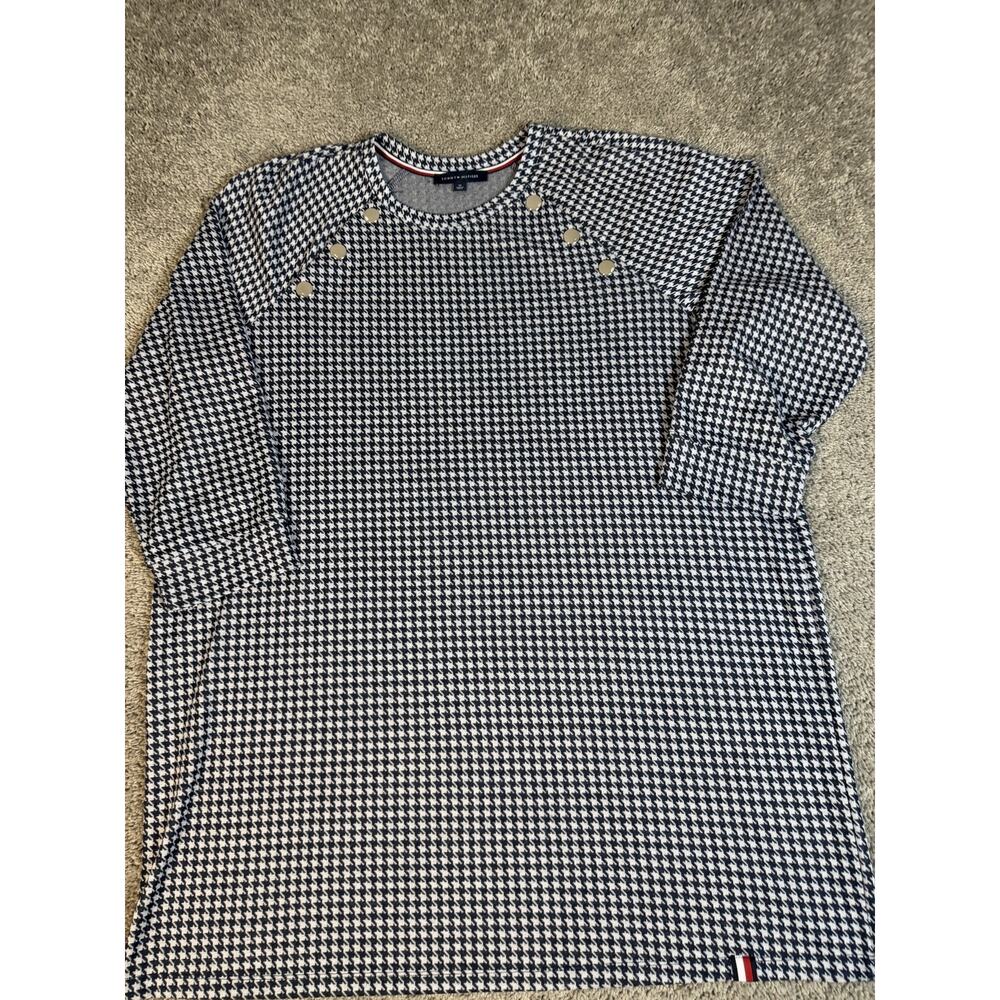 Tommy Hilfiger Tunic Womens 3X Blue Check Long Sleeve Crew Neck Polyester - Picture 3 of 11